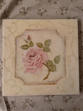Floral Rose Wall Art Canvas - Pink and Green